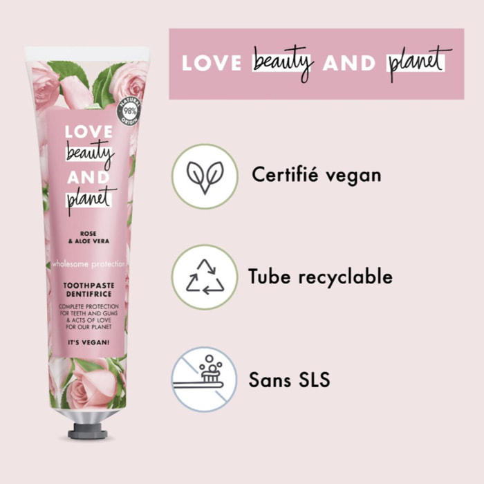 Pack de 3 - LOVE BEAUTY AND PLANET Dentifrice Rose Aloe Vera Protection Complete 75ml