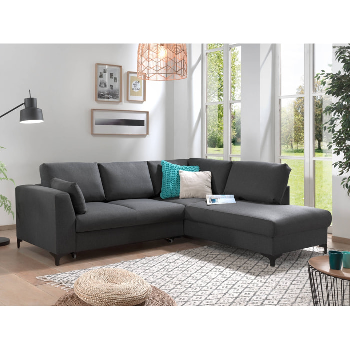 Tala - canapé d'angle droit - convertible - 5 places - en tissu - Gris foncé