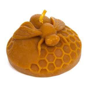 Vela de miel, de cera de abeja natural, diseño de abeja en colmena. 10 Horas de duración.