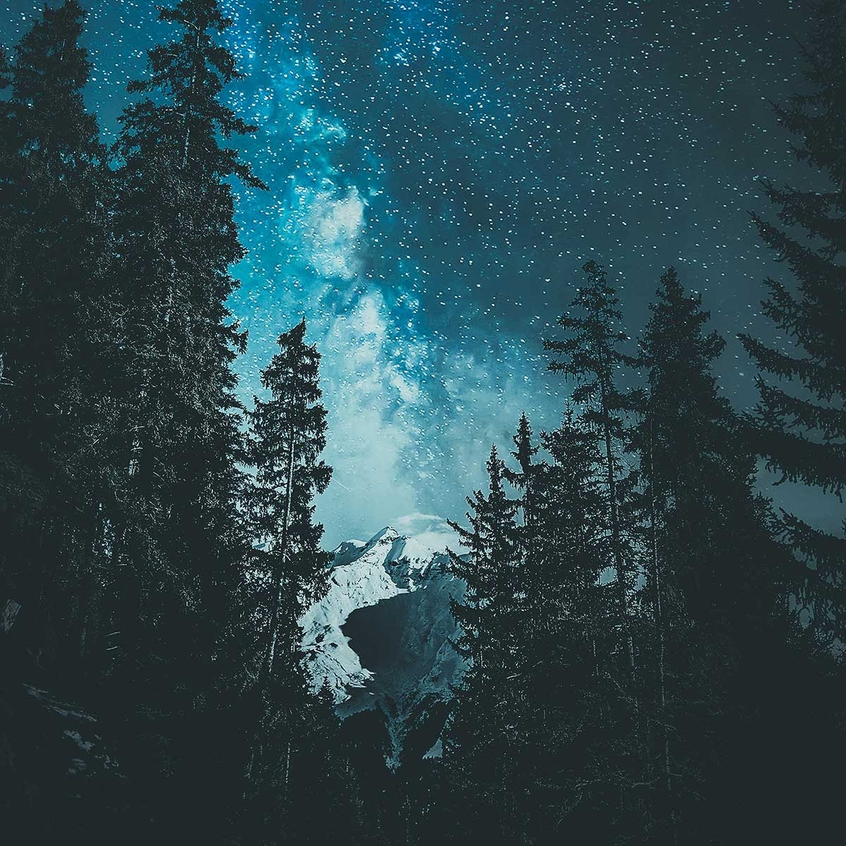 Affiche paysage voie lactée alpine Affiche sous cadre bois