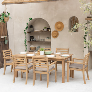 Salon de jardin extensible 180/240cm PADAR en acacia 8 places - coussins sable