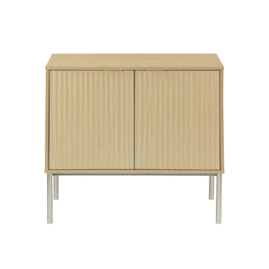 Buffet effet bois rainuré et métal champagne. 2 portes 80cm. buffet bas