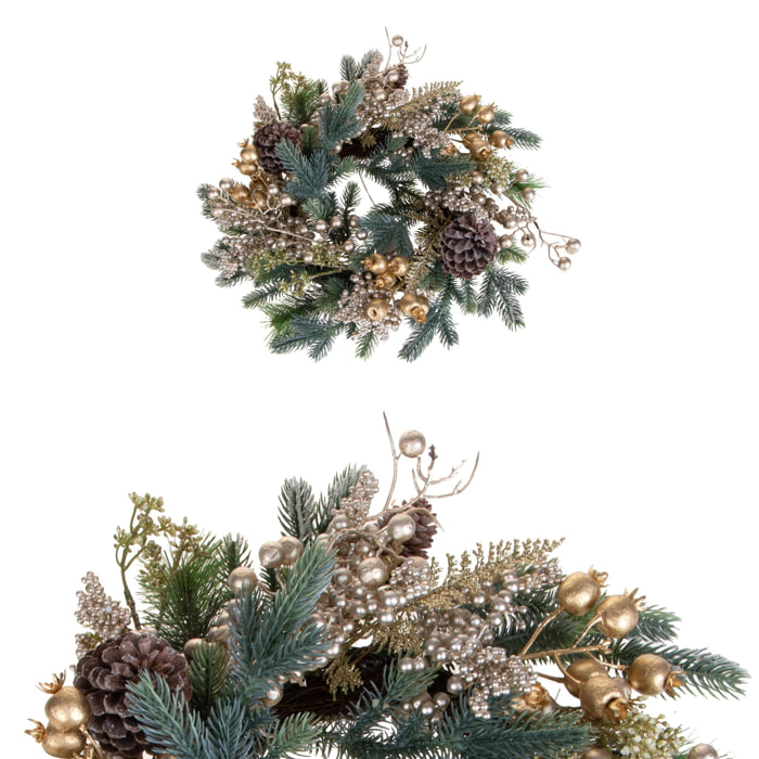 Corona con abete ilex e pigne - Pezzi 1 - ORO - Bianchi Dino SpA