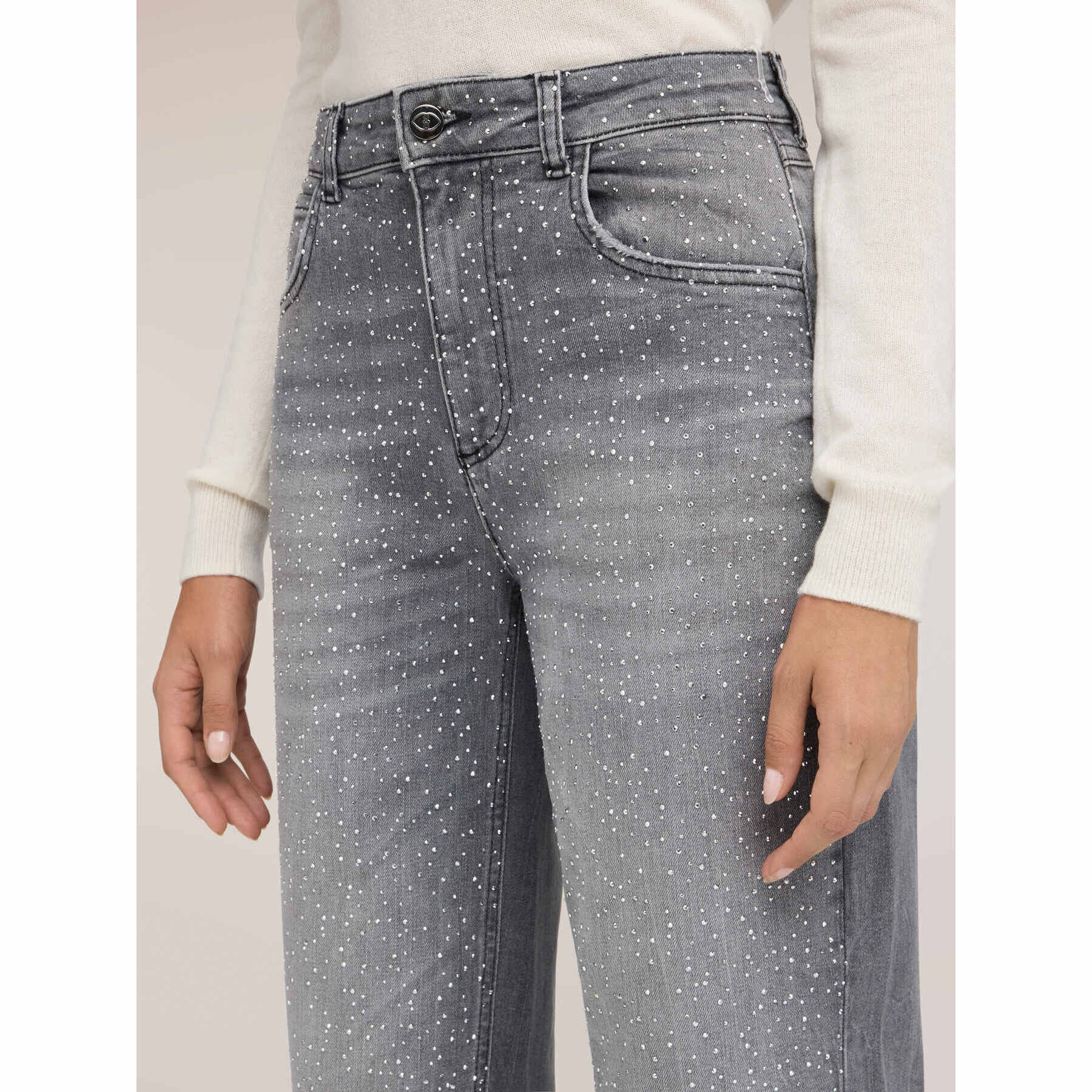 Motivi - Jeans balloon fit con strass - Grigio