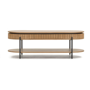 Mesa de centro Licia 1 cajón de madera maciza de mango y metal pintado negro 130 x 65 cm