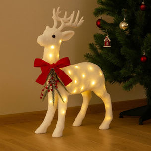 Decoración navideña - reno de pie con luces led y tela blanca 30x12x30cm