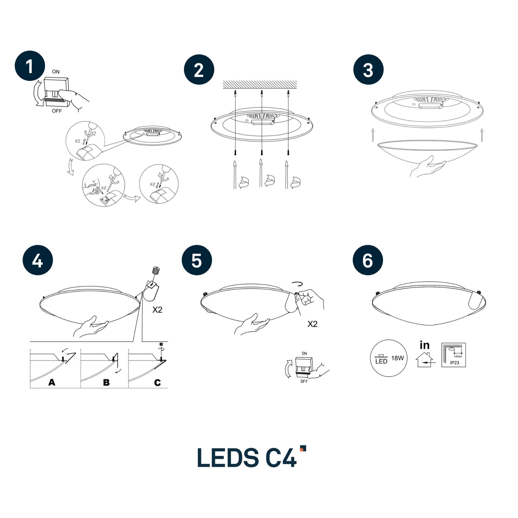 LEDS C4 Plafon Clip Ø500 Mm Led 16,6W 3000K Cromo 935Lm