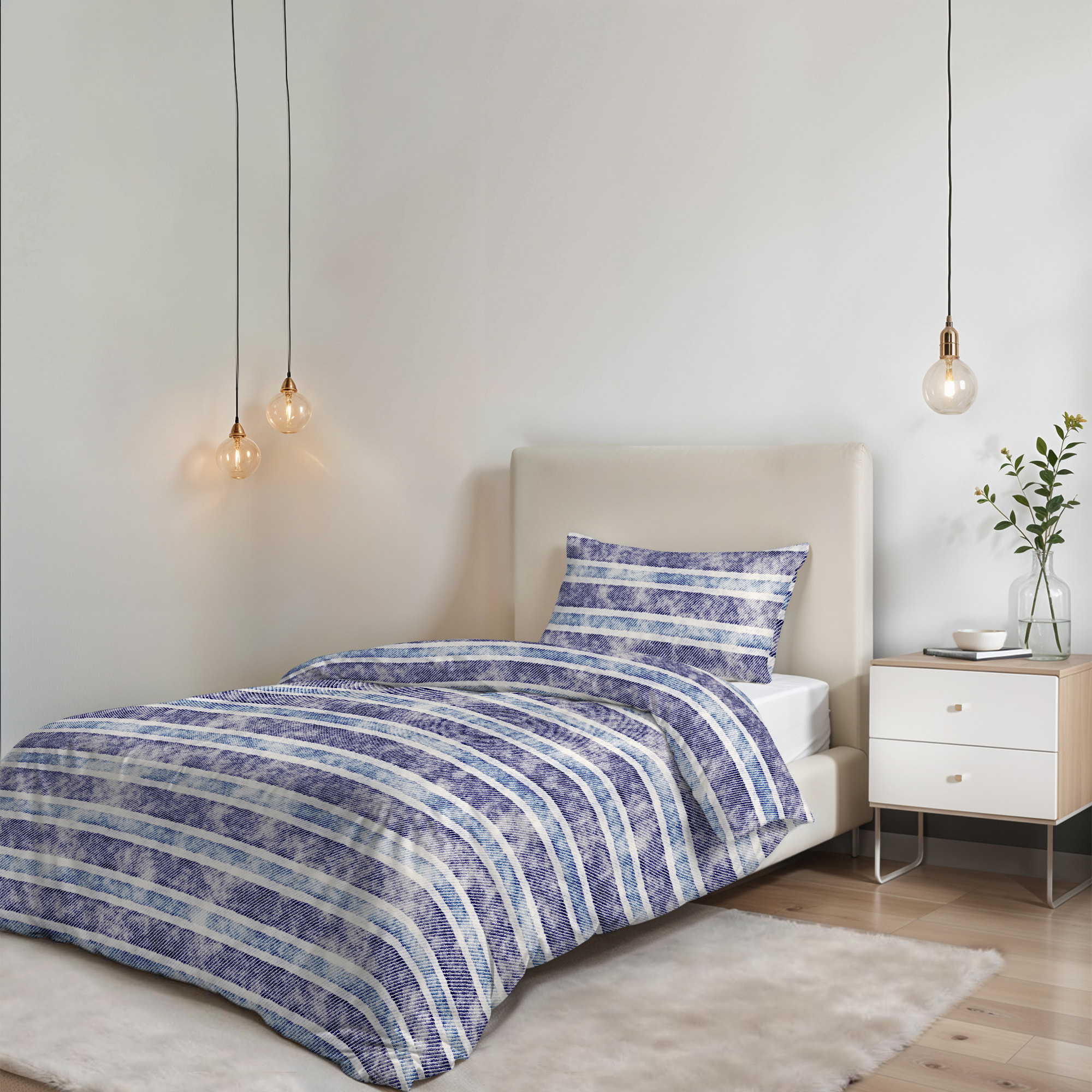 COPRIPIUMINO FANTASY, 100% Microfibra, No Stiro - JEANS STRIPES