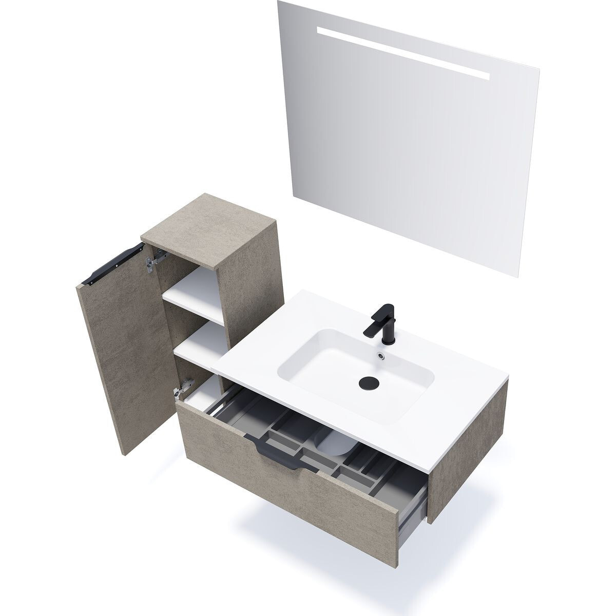 Meuble salle de bain vasque intégrée 1 tiroir - SOHO