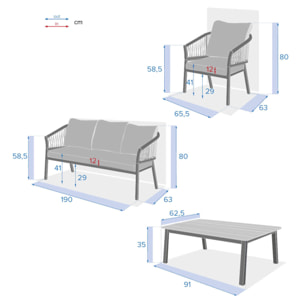 Salon de jardin "Oriengo" anthracite & graphite 5 places en aluminium traité époxy