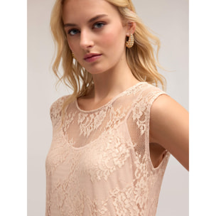 Motivi - Vestito lungo in pizzo con sottoveste - Rosa cipria