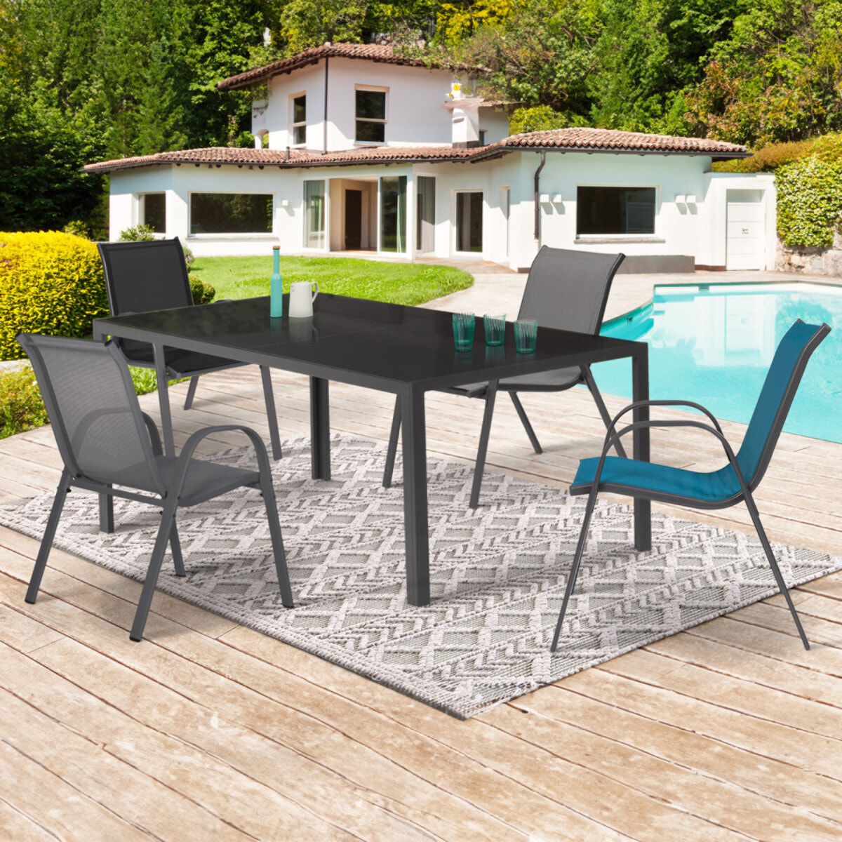 Chaises de jardin - Mix color - gris anthracite, gris clair, bleu, noir