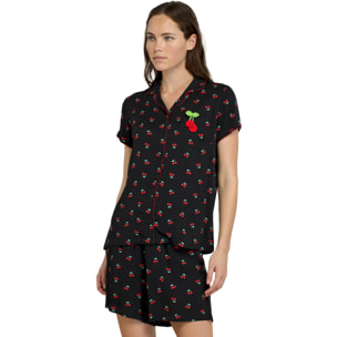 Pigiama donna in viscosa con top a manica corta taglio uomo e pantaloncini con stampa ciliegie articolo summer&fruits Noidinotte