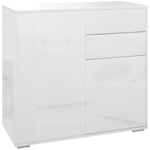 Commode buffet meuble de rangement 2 tiroirs 2 portes avec étagère 79 x 36 x 74 cm blanc laqué