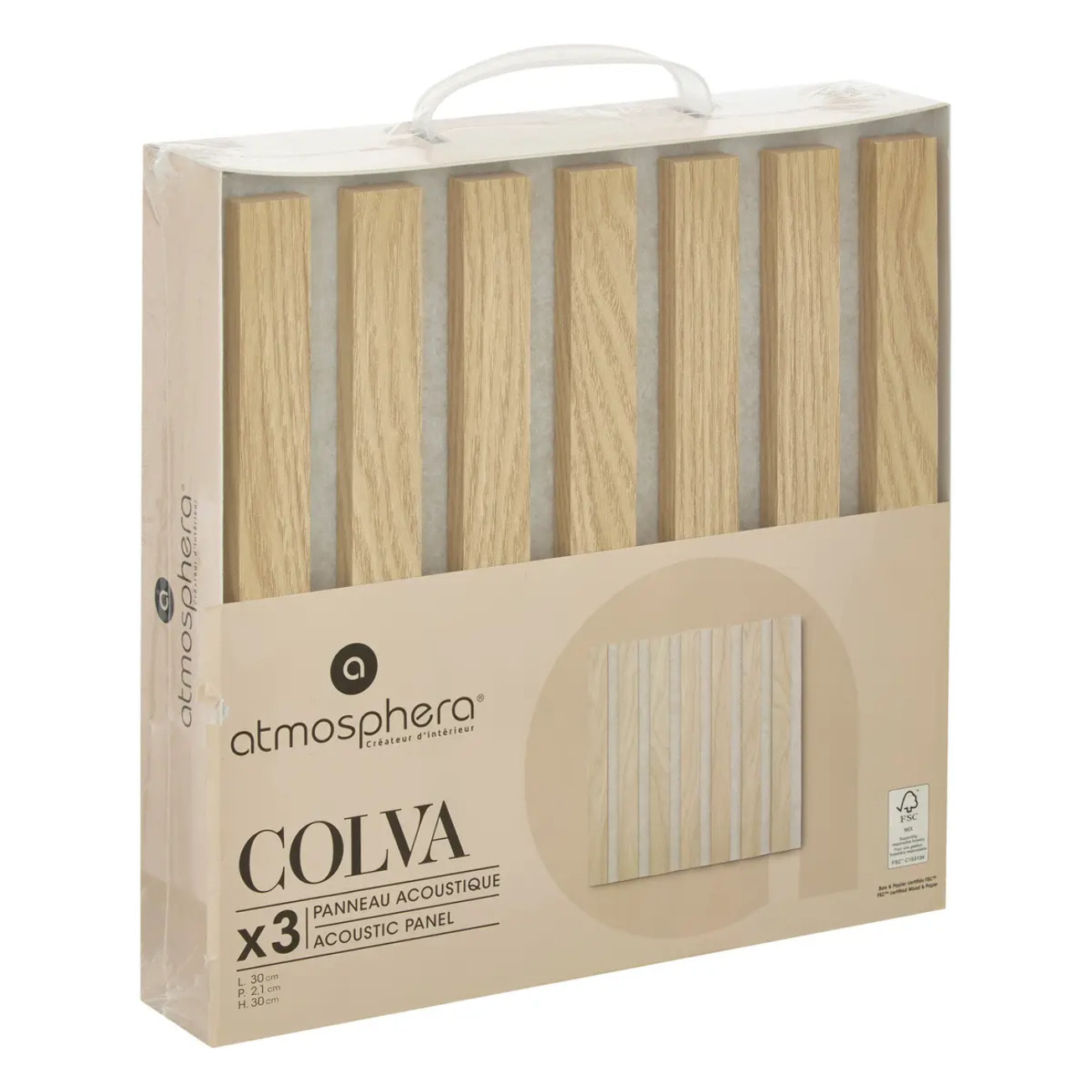 Lot de 3 panneaux décoratifs Colva beige fond gris 30x30cm