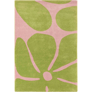 GROOVY - Tapis rétro coloré à motif fleur - Confortable et moelleux - Vert