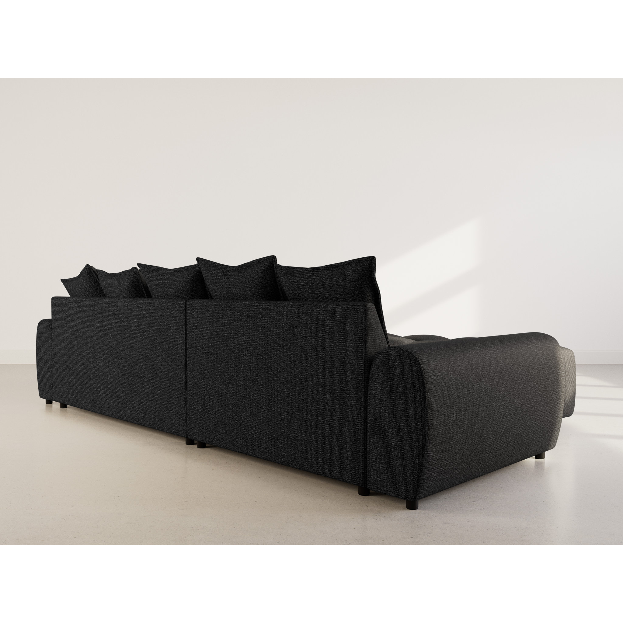 Adelaide - canapé d'angle réversible 4 places avec pouf d'appoint en tissu texturé - Noir