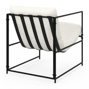 Fauteuil Penelope en tissu blanc et pieds métal noirs