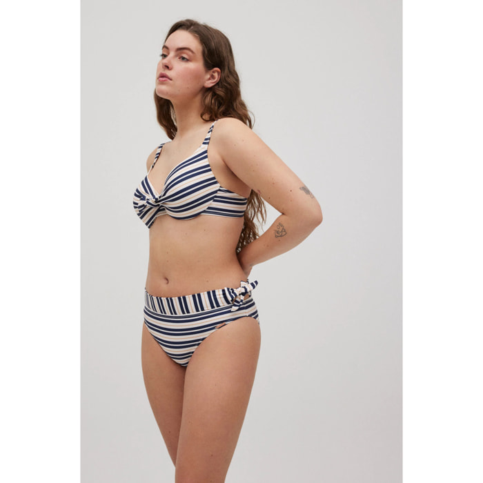Slip bikini midi a righe blu navy