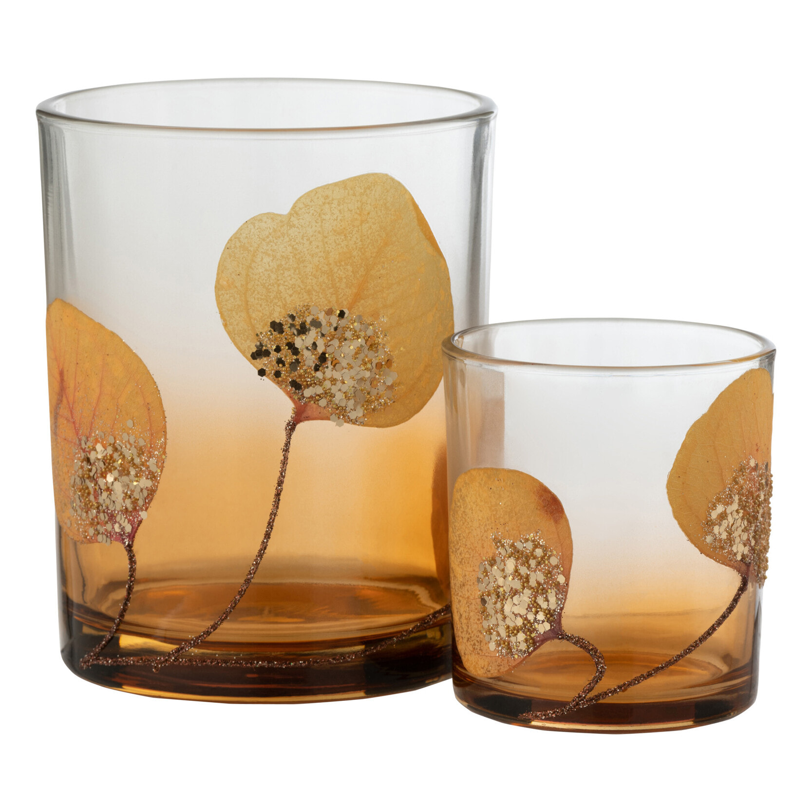 J-Line photophore Feuille Sechée Ocre + Paillettes - verre - ocre - medium