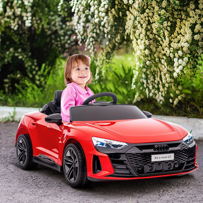 Coche Eléctrico para Niños de +3 Años AUDI RS e-tron GT Coche de Batería 12V con Mando a Distancia Faros LED Bocina Música USB y Apertura de Puerta 3-5 km/h Rojo