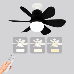 Ventilador de techo FS-HX-R420 de 42 cm. Adaptador E27, 3 velocidades y luz LED regulable de 12 W. Incluye mando a distancia.