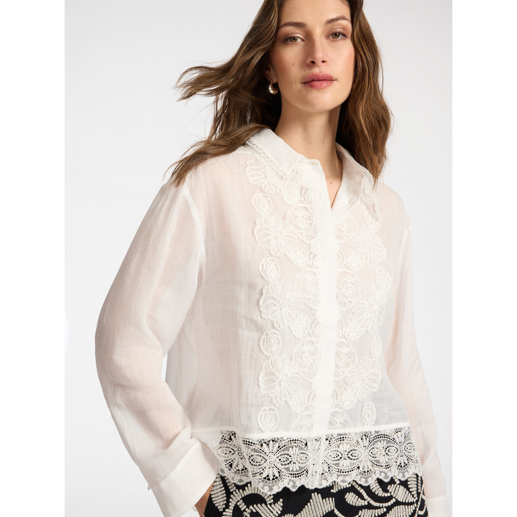 Elena Mirò - Camicia in ramié con pizzo - Bianco