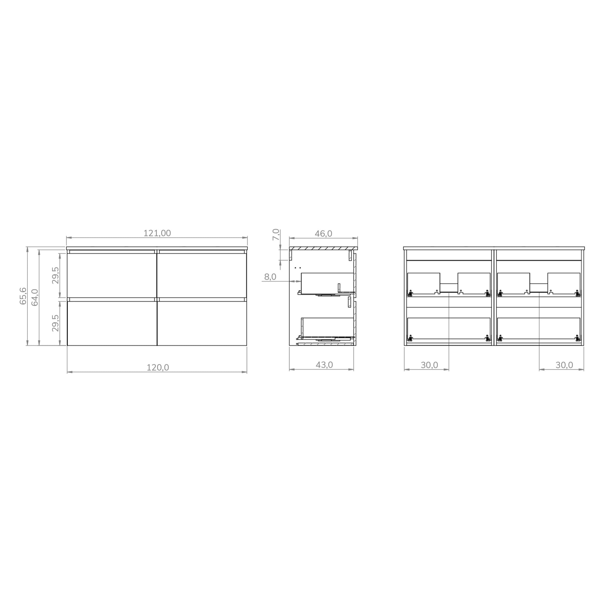 Conjunto de Baño Kaji | Mueble de Baño Suspendido | 120 cm Negro| Cuatro Cajones | Lavabo Encastrado | No incluye Espejo | Alday