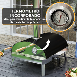 Mini Horno de Pizza Exterior Portátil Horno de Leña con Piedra Refractaria Ø33 cm Mangos de Madera Termómetro y Bandeja Giratoria para Jardín Terraza Camping Patio