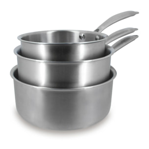 Lot de 3 casseroles en acier inoxydable - tous feux TRIPLY