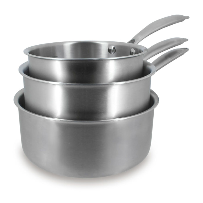 Lot de 3 casseroles en acier inoxydable - tous feux TRIPLY