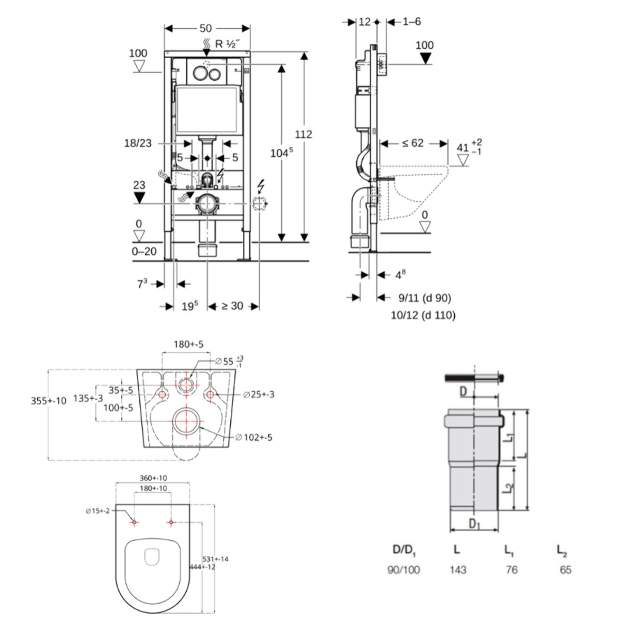 Duofix pack WC bâti-support + WC suspendu sans bride Swiss Aqua Technologies avec abattant SoftClose + plaque (GEBSTBRWR02-FR)
