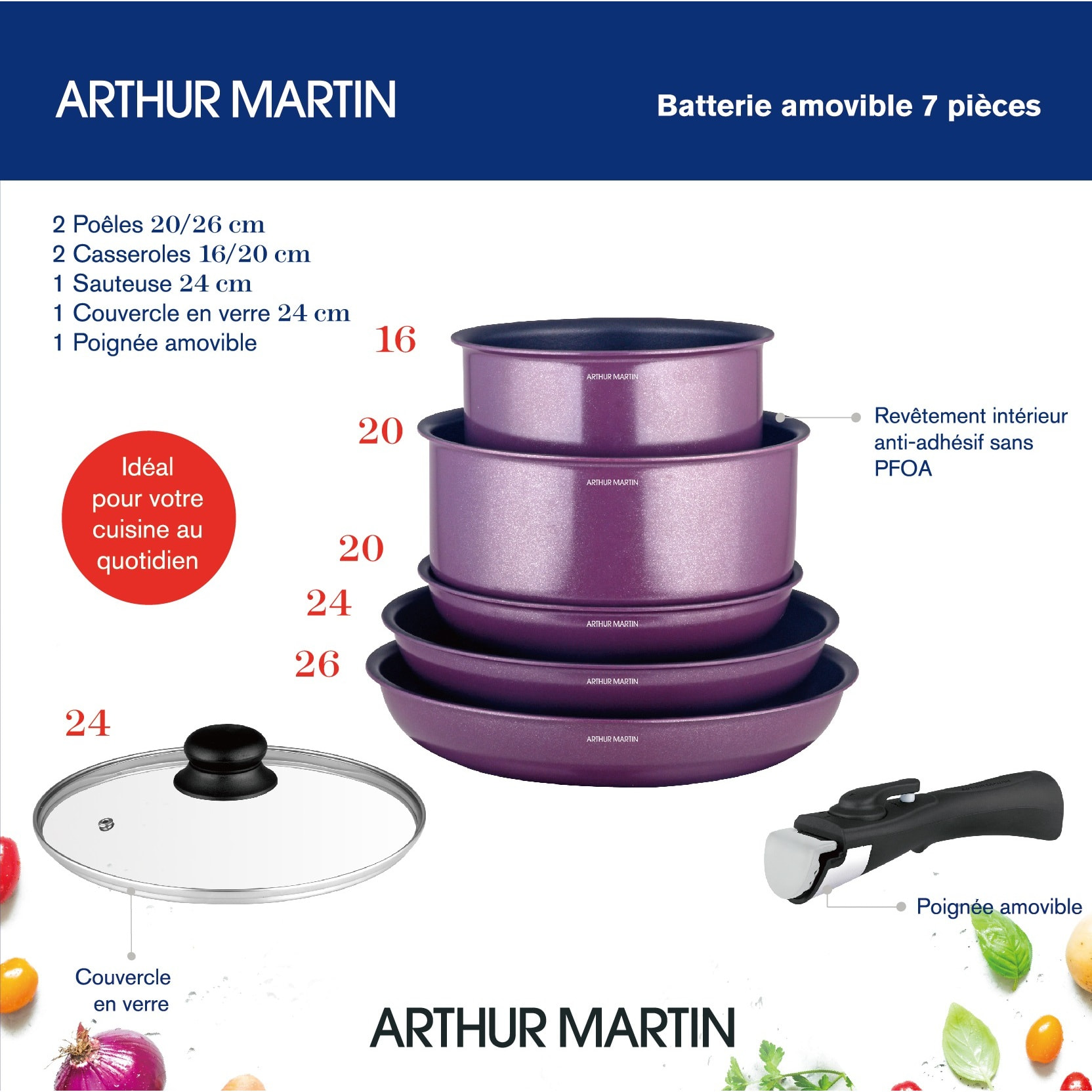 Batterie amovible 7 pièces prune