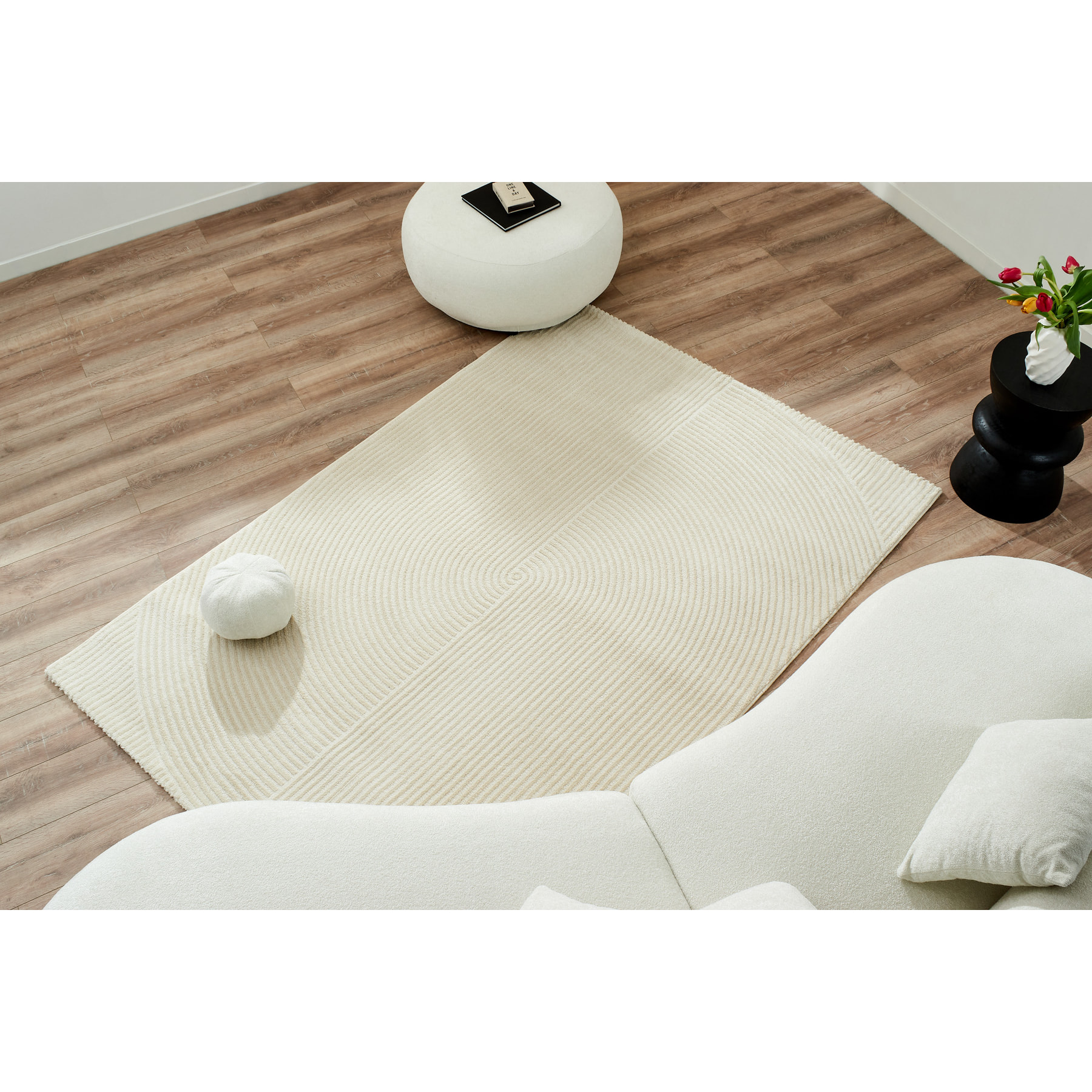 BIANCA - Tapis motif géométrique poils en relief crème