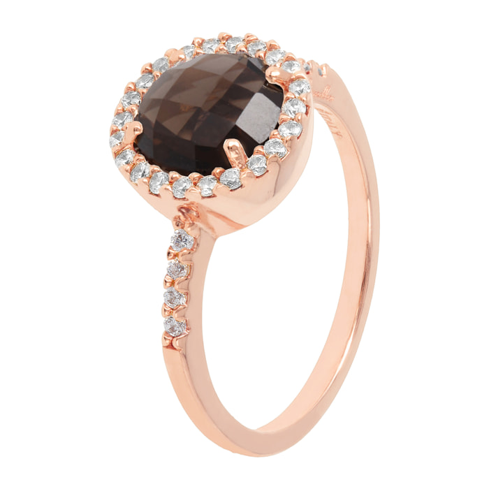 Anello Cocktail con Quarzo Marrone e Pavé di Cubic Zirconia