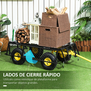 Carro de Jardín Basculante Carga 200 kg Carro para Playa con Paneles Laterales Desmontables Mango Giratorio de 180° y 4 Ruedas Neumáticas Grandes de Goma Negro y Amarillo