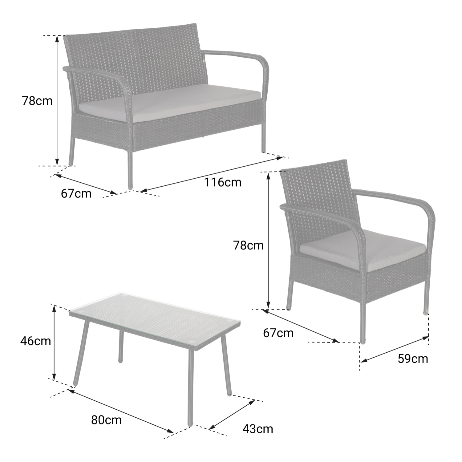 Salon de jardin LIPARI en résine tressée marron 4 places - coussins ivoire