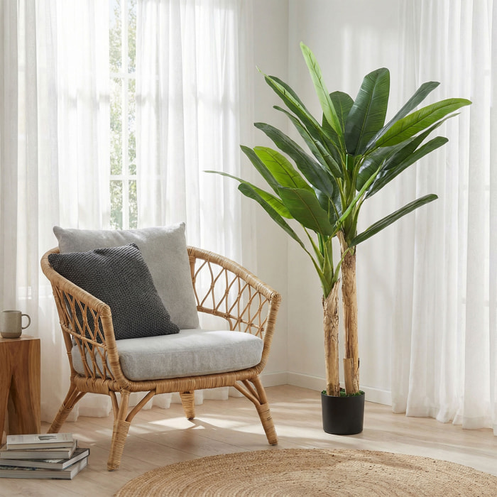Árbol de Plátano Artificial 150 cm, Planta Artificial Decorativa con Maceta y 2 Troncos, para Decoración del Interior, Hogar, Oficina, Salón, Verde