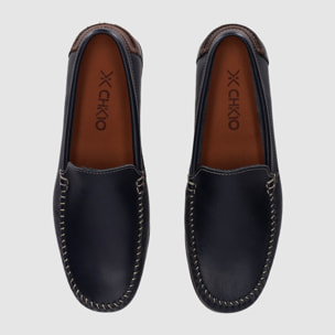 Zapatos de Piel - Marino - Tacón: Bajo