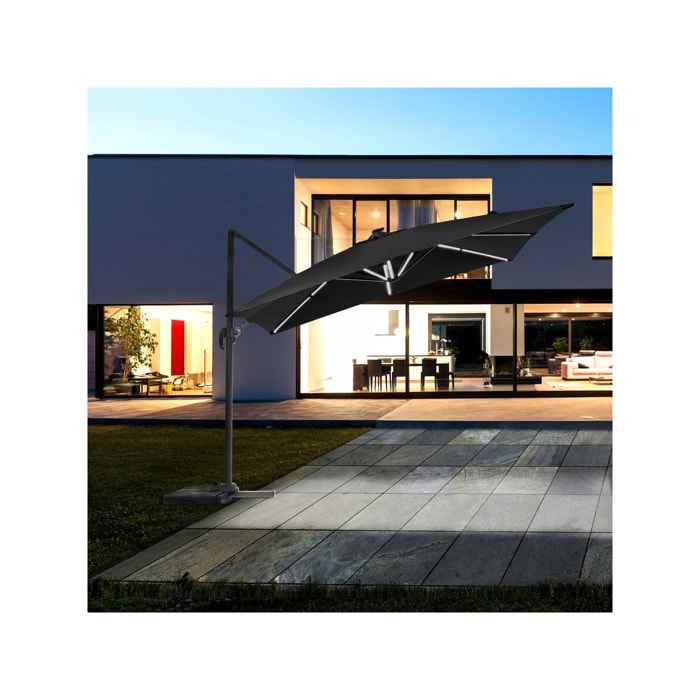 Parasol jardin déporté LED Alu "Sun 4 Luxe" - Rectangle - 3 x 4 m - Noir
