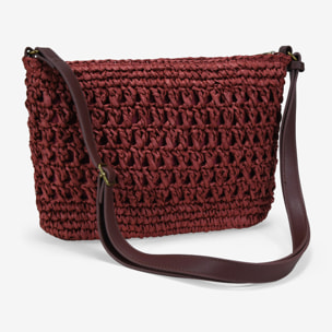 Bolso bandolera burdeos en rafia con flor