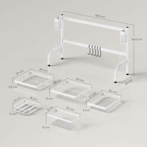 Escurreplatos sobre Fregadero de Acero Escurridor de Platos de 2 Niveles con Soporte para Tabla de Cortar Soporte de Cubiertos 100x30x54,5 cm Blanco