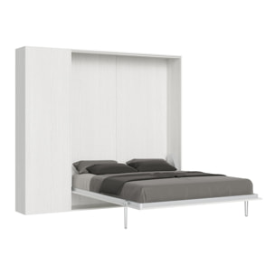 Cama abatible 160 vertical Kentaro con columna Fresno Blanco