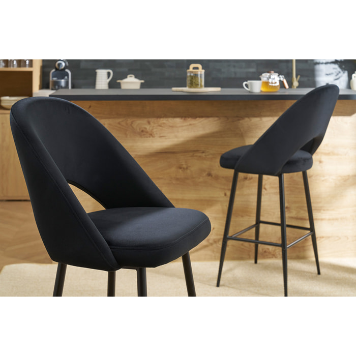 Tabourets de bar en velours noir et métal H65 cm (lot de 2) COSETTE