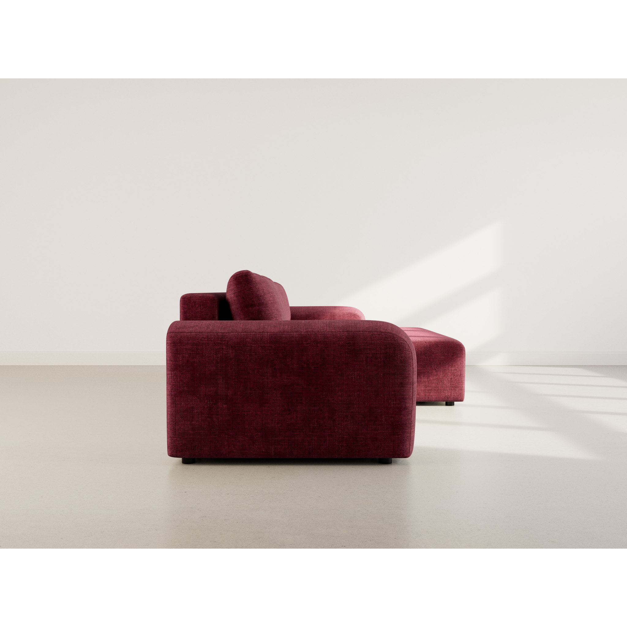 Rebecca - canapé d'angle droit 4 places convertible avec coffre en velours texturé - Prune