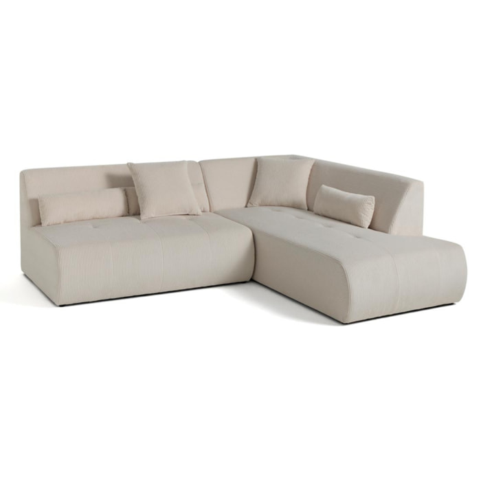 Onyx - canapé modulable d'angle droit - 5 places - en velours côtelé - Beige
