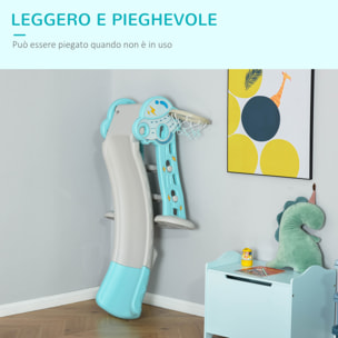 HOMCOM Scivolo per Bambini da 18 Mesi Pieghevole con 3 Scalini e Canestro Basket, 140x87x75cm, Blu e Grigio