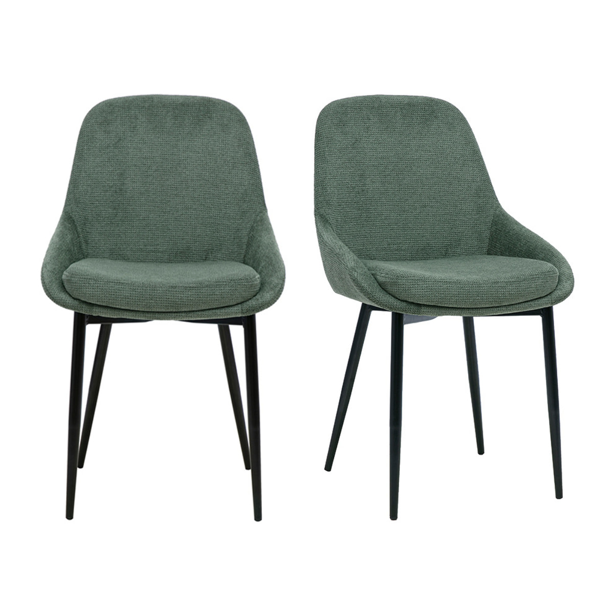 Chaises design en tissu chenille vert kaki et métal noir (lot de 2) HOLO