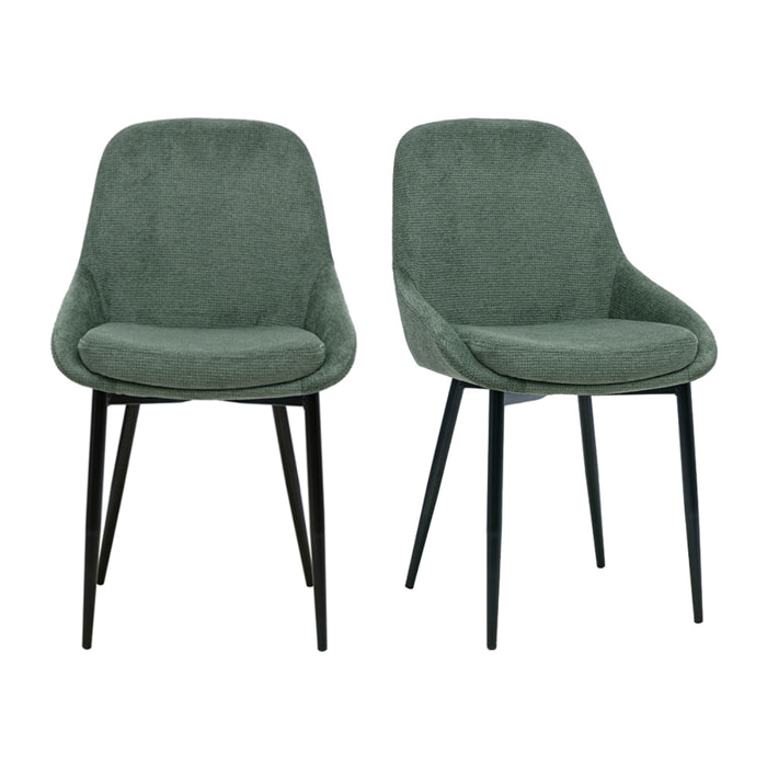 Chaises design en tissu chenille vert kaki et métal noir (lot de 2) HOLO
