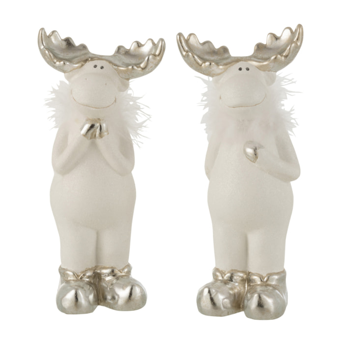 J-Line figurine Renne - céramique - blanc/argent - large - 2 pcs